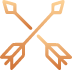 Icon: Zwei gekreuzte Pfeile in einem goldenen Umriss-Design.